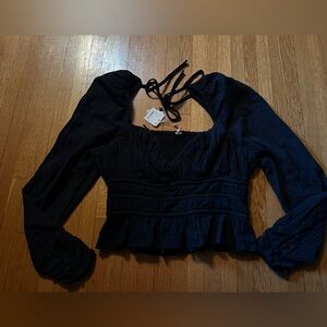 Free People Chloe Milkmaid Top in Black, Size M, NWT